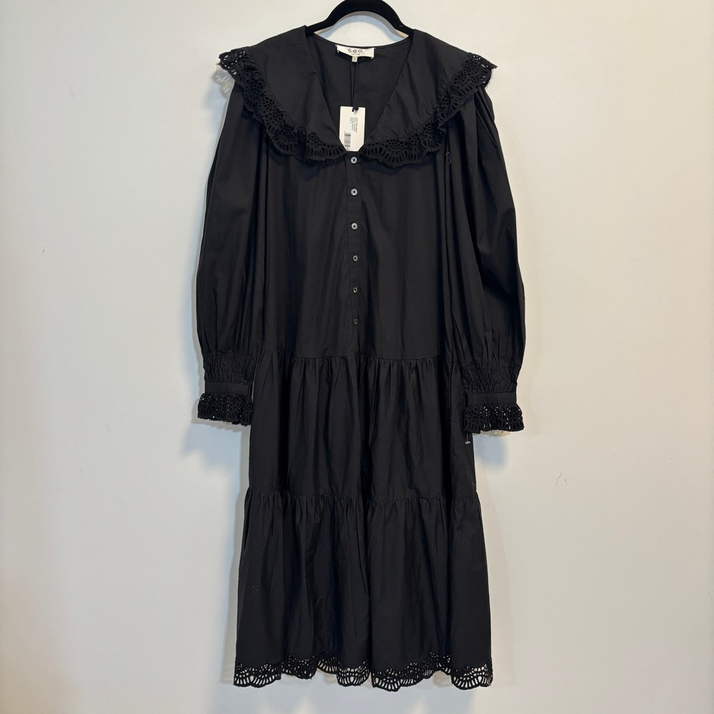 NEW Sea New York Midi Dress Womens S Black Lace Victorian Boho Romantic Cotton